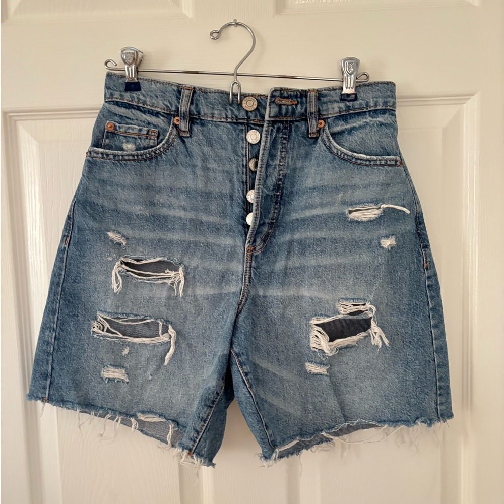 Garage Distressed Denim Long Shorts